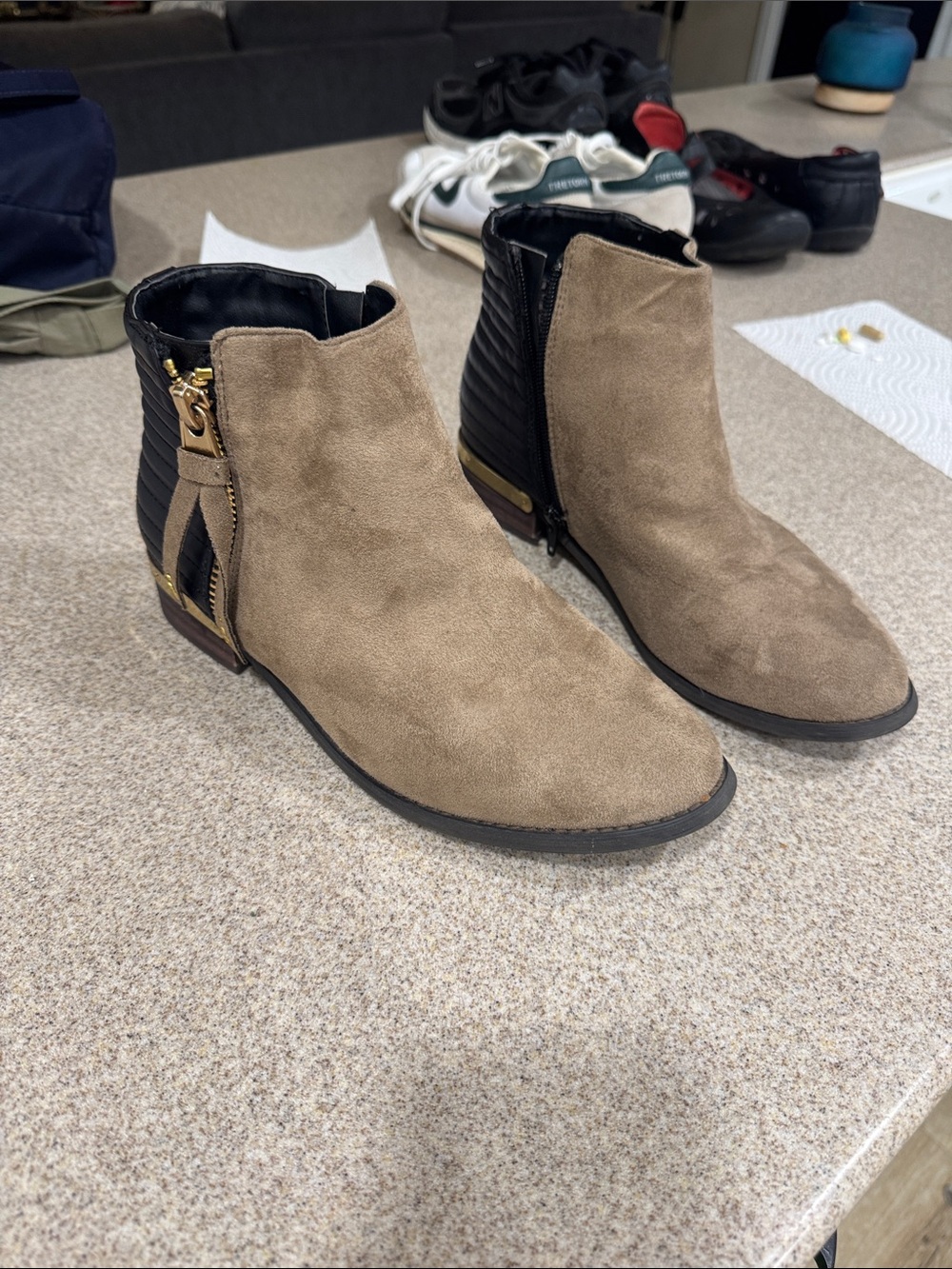C.C Suede Ankle Boots with Black Quilted Back and Leopard Liner